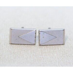 Vintage Geometric Rectangle Silver Tone Cuff Links by Swank - K1